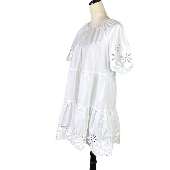 Rails Arielle White Eyelet Cotton Blend Short Sleeve Mini Layered Ruffle Dress - Picture 5 of 16